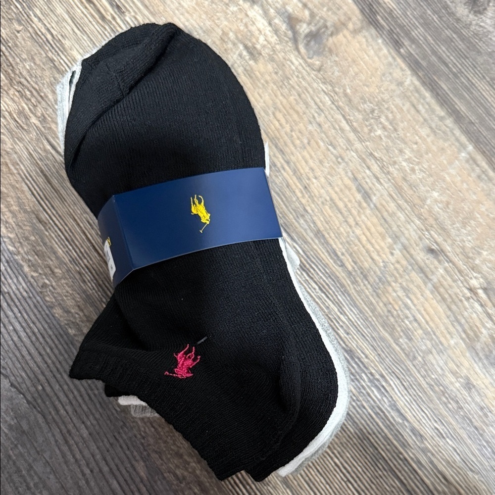 6 Polo by Ralph Lauren Black white snd grey Ankle Socks with Pink Accents